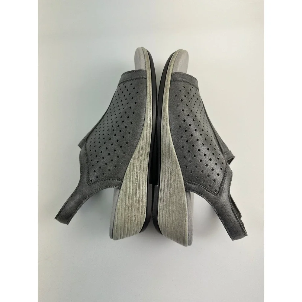 Orthofeet Hazel Wedge Sandal Gray Perforated Faux Leather Comfort 62021 Womens 7